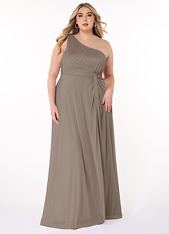 Azazie Brooke Robes de demoiselle d'honneur Robe Trapèze en Maille Ue épaule Taupe image6