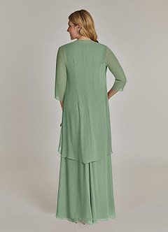 Azazie Manuella vestidos de madre de la novia Vestido de Matcha de Gasa de Corte En A con Cuello en V plisado image2