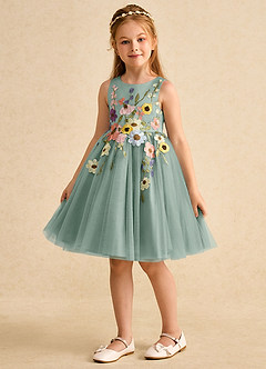 Azazie Prima Flower Girl Dresses Silver Sage A-Line Bow Tulle Dress image5