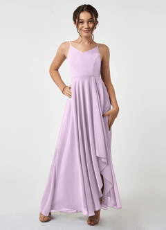 Azazie Collette Junior Frosted Lilac A-Line Ruched Chiffon Dress image1