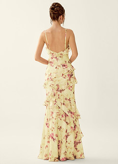 Rosabelle Light Yellow Lace V-neck Open Back Mermaid Prom Dress image7