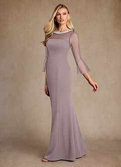 Azazie Bellevie Final Sale Vintage Mauve Sheath Beaded Stretch Crepe Dress image5
