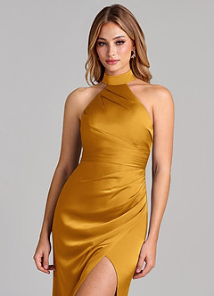 Azazie Karlotta Brautjungfernkleider Etui Plissee Stretch-Satin Kleid Butterscotch image6