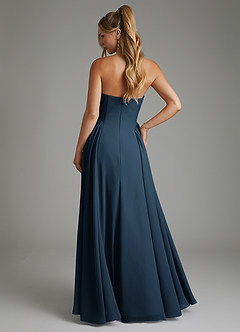 Azazie Evan At-home Try On Dresses Dark Navy A-Line Strapless Chiffon Dress image2