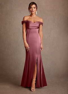 Azazie Boone 신부의 어머니 드레스 인어 오프 더 숄더 스트레치 새틴 플로어 길이 드레스 image2