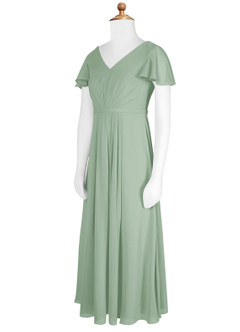 Azazie Peony Junior Agave A-Line Pleated Chiffon Dress image8