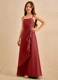Azazie lolly Girls Formal Robe Demoiselle D'honneur Fillette Robe Trapèze en Mousseline de soie Plissée Rouille image5
