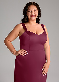 Azazie Denice Bridesmaid Dresses Mulberry Sheath Pleated Stretch Satin Dress image7