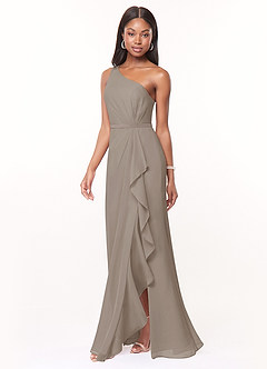 Azazie Liza Jurken voor bruidsmeisjes Jurk van Chiffon met Zeemeermin One-Shoulder Taupe image1