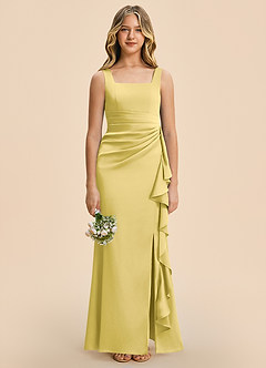 Azazie Adrienne Junior Canary Sheath Pleated Stretch Satin Dress image3