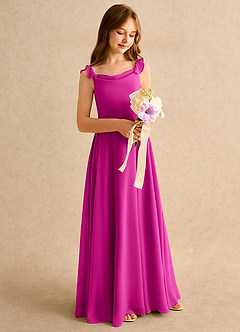 Azazie Puppy Girls Formal Abiti da Ragazza di Fiori Abito A-Line in Chiffon Plissettato Fucsia image1