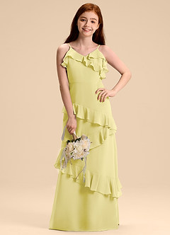 Azazie Evara Junior Abito A-Line in Chiffon Sorbetto Al Limone image4