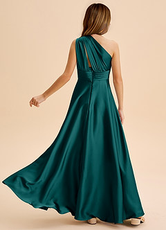 Azazie Charlize Junior Vestido de Pavo Real de Satén Elástico de Corte en A con Plisado image2