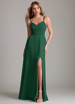Azazie Terese Vestidos de damas de honor Vestido de Verde Oscuro de Gasa de Corte en A con Plisado image1