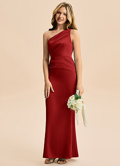 Azazie Akilah Junior Robe Fourreau en Satin extensible Plissée Grenade image5