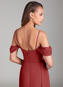 Azazie Amyra Bridesmaid Dresses Rust Sheath Off the Shoulder Chiffon Convertible Dress image8