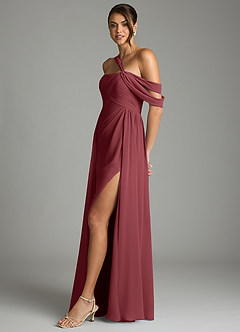 Azazie Kassandra Bridesmaid Dresses Merlot A-Line Off the Shoulder Chiffon Dress image4