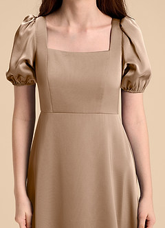 Azazie Briar Junior Taupe A-Line Bow Stretch Satin Dress image8