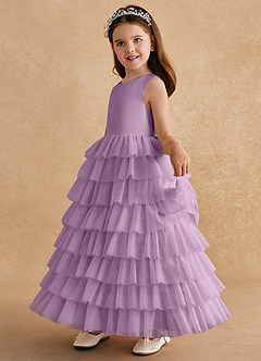 Azazie Twinkle Toes vestidos de niña de las flores Vestido de Glicinia de Tul de Corte En A con Lazo image4