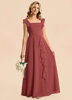Azazie Nori Junior Terracotta A-Line Ruched Chiffon Dress image3