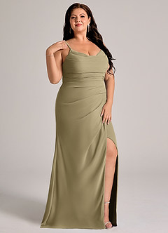 Azazie Deandra Bridesmaid Dresses Moss Green Mermaid Pleated Chiffon Dress image11