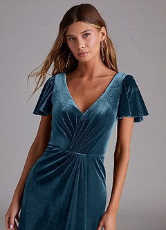 Azazie Soren Bridesmaid Dresses Blue Topaz A-Line Velvet Dress image5