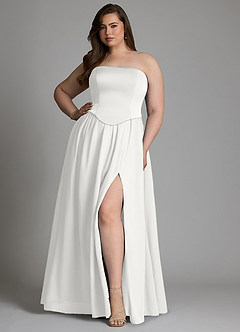 Azazie Cadence Bridesmaid Dresses White A-Line Corset Stretch Satin Convertible Dress image13