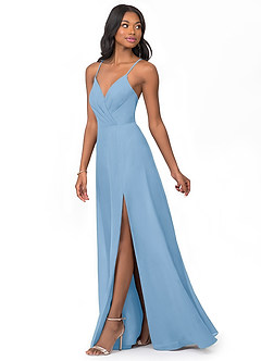Azazie Everleigh Vente finale Robe Trapèze en Mousseline de soie Plissé en cœur Matcha image5