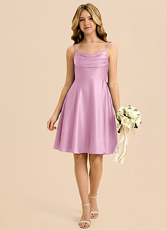 Azazie Bear Junior Candy Pink A-Line Sweetheart Neckline Stretch Satin Dress image3