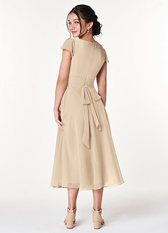 Azazie Payton Junior Champagne A-Line Bow Chiffon Dress image2