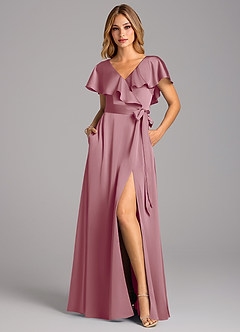 Azazie Lainey Bridesmaid Dresses Vintage Mauve A-Line with Pockets Stretch Satin Dress image4