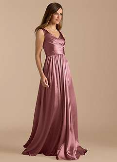 Azazie Keyla Bridesmaid Dresses Vintage Mauve A-Line Pleated Metallic Satin Dress image7