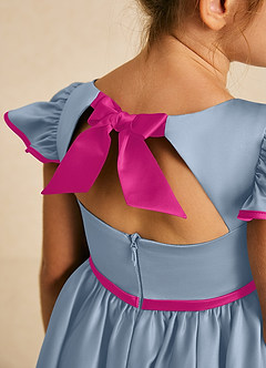 Azazie Sugar Plum vestidos de niña de las flores Vestido de Azul Polvoriento Fucsia de Satin Mate de Corte En A con Lazo image4