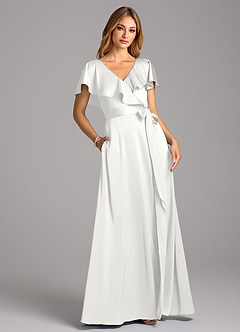 Azazie Lainey Bridesmaid Dresses White A-Line with Pockets Stretch Satin Dress image1