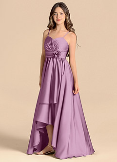 Azazie Catalina Junior Vestido de Glicinia de Satén Elástico de Corte en A con Escote de Corazón image6