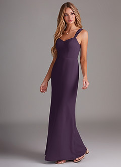 Azazie Denice Bridesmaid Dresses Plum Sheath Pleated Chiffon Dress image3