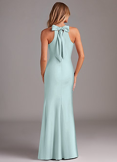 Azazie Doretta Bridesmaid Dresses Sea Glass Mermaid Pleated Stretch Satin Dress image6