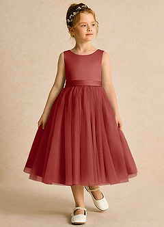 Azazie Pear Blumenmädchenkleider Ballkleid Schleifen Tüll Kleid Terrakotta image4