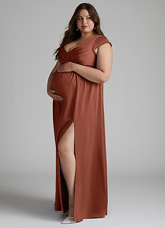 Azazie Allessia Abiti da damigella d'onore premaman Abito A-Line Plissettato Raso Elasticizzato Floor-Length image8