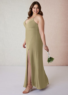 Azazie Becca Bridesmaid Dresses Moss Green Sheath V-Neck Chiffon Dress image9