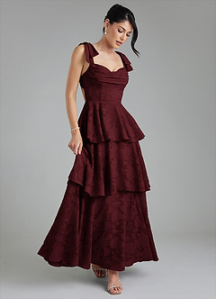 Azazie Jude Bridesmaid Dresses Cabernet A-Line Sweetheart Neckline Floral Burnout Dress image7