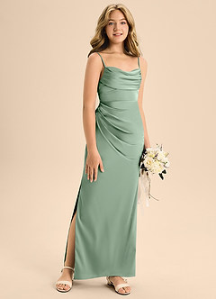 Azazie Mai Junior Agave A-Line Sweetheart Neckline Stretch Satin Dress image3
