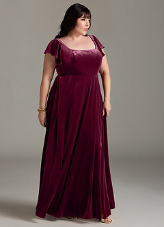 Azazie Bondi Brautjungfernkleider A-Linie Seitliche Cut-Outs Samt Kleid Cabernetrot image9