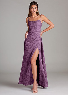 Azazie Denisa Bridesmaid Dresses Wisteria Sheath Pleated Floral Burnout Dress image3