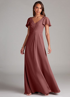 Azazie Soren Bridesmaid Dresses Desert Rose A-Line Ruched Chiffon Dress image3