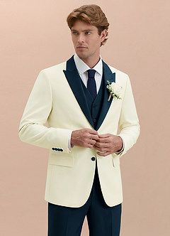 front Adrian Dark Navy Shawl Lapel Structured Stretch 3-piece Tuxedo Suit
