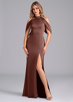 Azazie Bonny Bridesmaid Dresses Espresso Mermaid Off the Shoulder Stretch Satin Dress image3