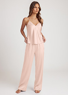 front Pyjama-Set aus Satin-Top mit weitem Bein und Schnürung vorne
