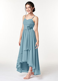 Azazie Catalina Junior Moody Blue A-Line Ruched Chiffon Dress image3