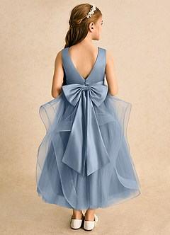 Azazie Vana Flower Girl Dresses Dusty Blue Ball-Gown Bow Tulle Dress image1